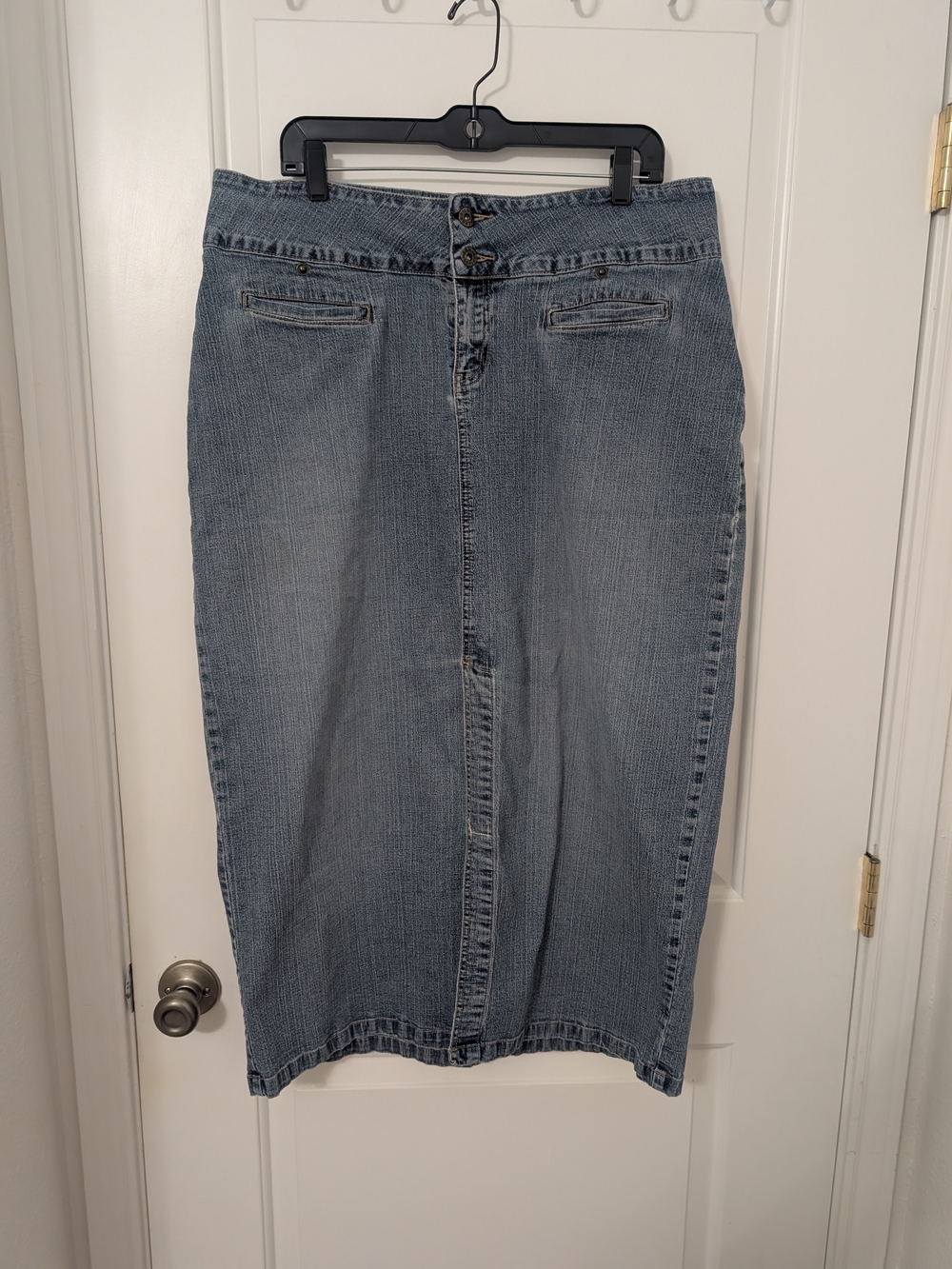 Plugg Y2K Denim Maxi Skirt Size 18W Long Blue Jean Double Button Slit